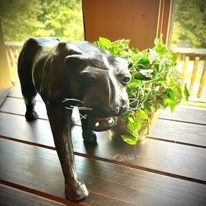 Vintage Paper Mache And Leather Black Panther Figurine